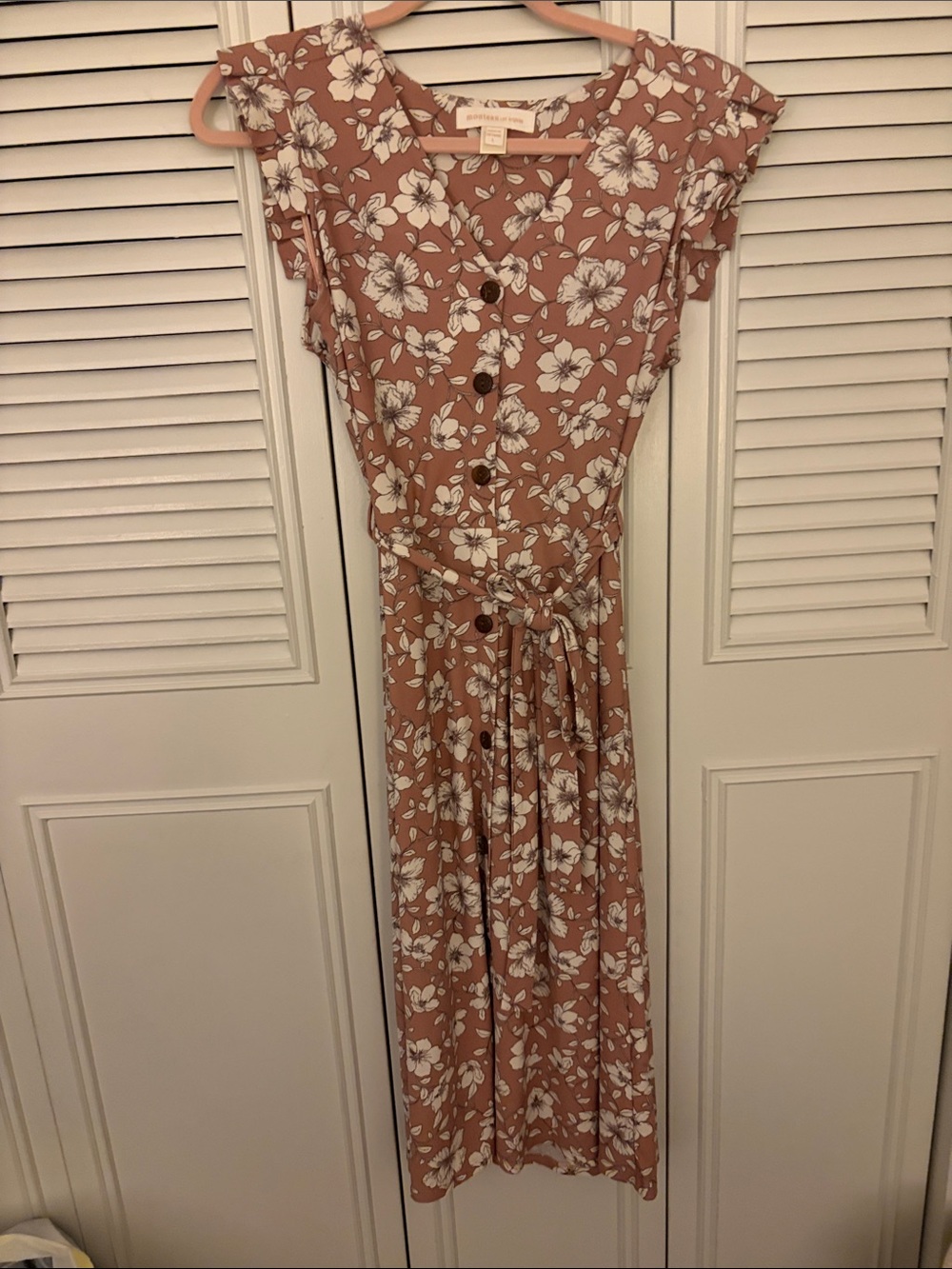 Monteau Dusty Rose Floral Button-Front Midi Dress